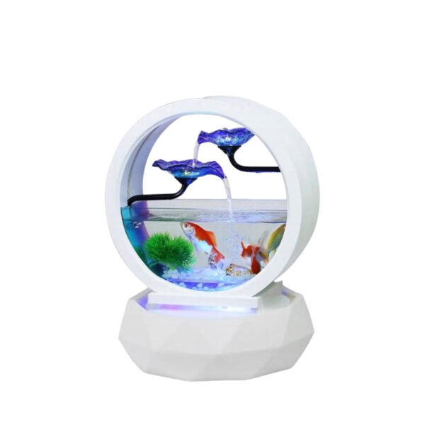 fish tank water feature with blue lotus
